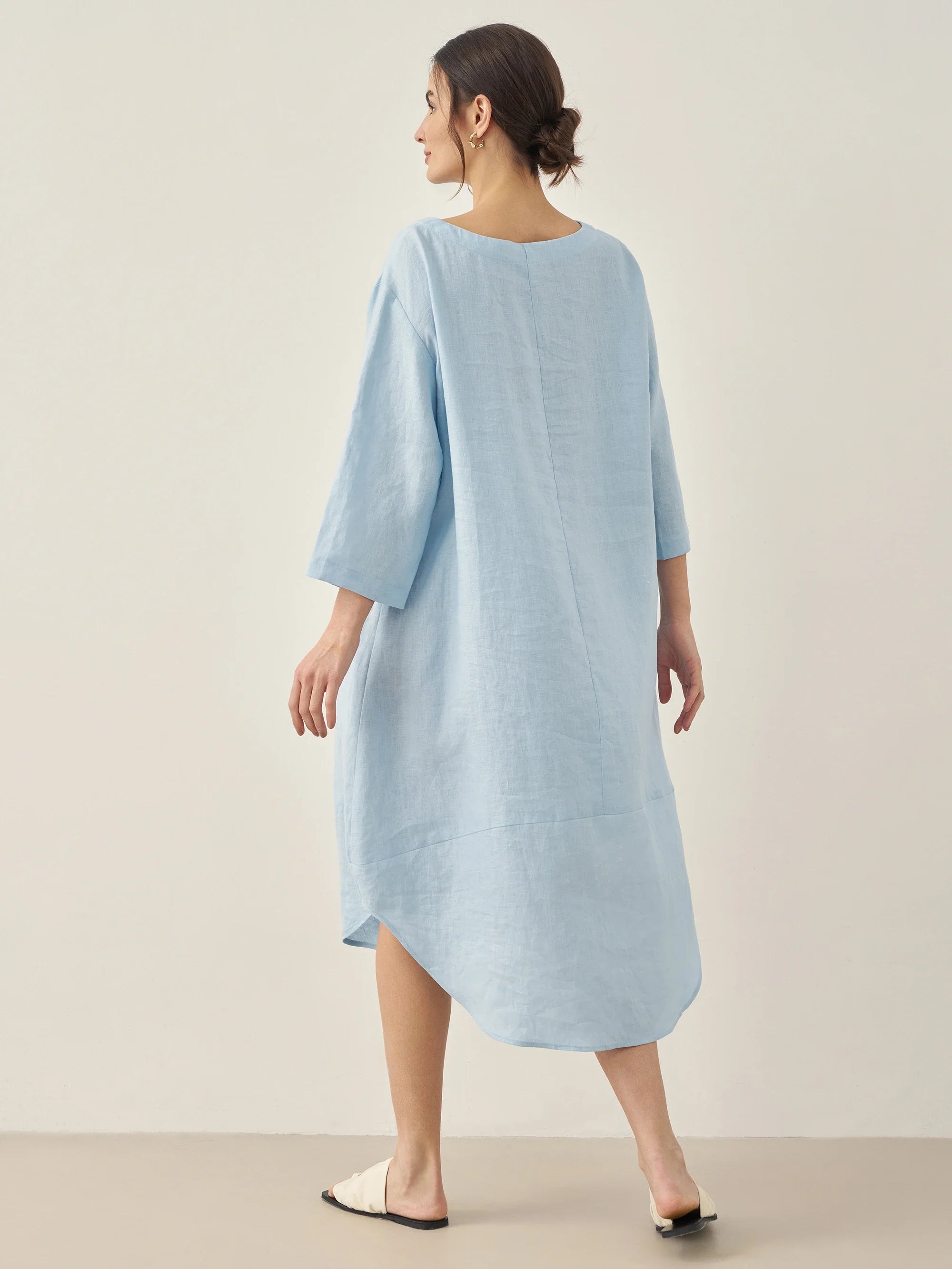 100% Linen Bateau Neck Midi Dress BROOKE