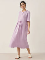 100% Linen Shawl V-Neck Pleated Maxi Dress SUSAN