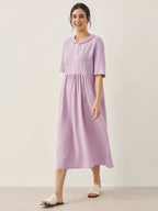 100% Linen Shawl V-Neck Pleated Maxi Dress SUSAN
