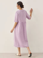 100% Linen Shawl V-Neck Pleated Maxi Dress SUSAN
