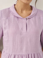 100% Linen Shawl V-Neck Pleated Maxi Dress SUSAN