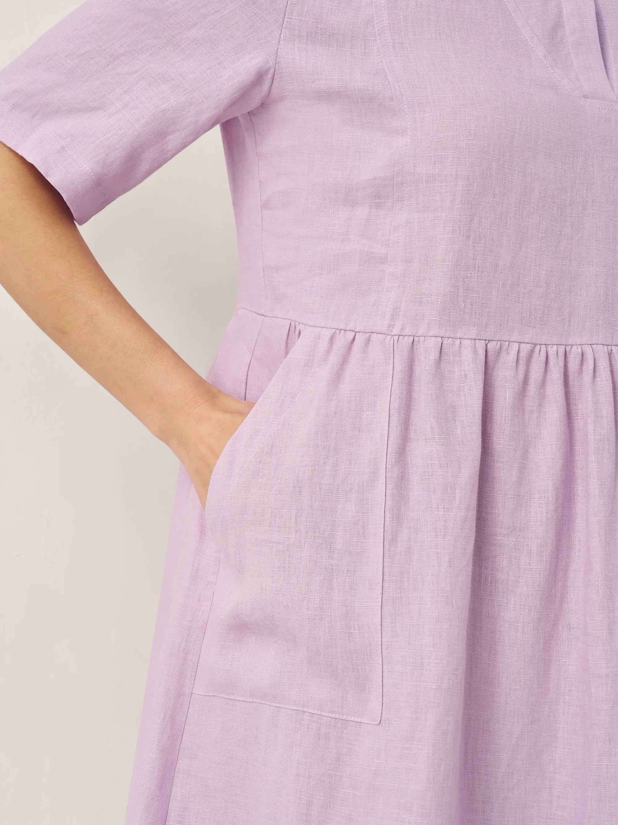 100% Linen Shawl V-Neck Pleated Maxi Dress SUSAN