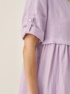 100% Linen Asymmetrical Pleated Round Neck Midi Dress YOLANDA