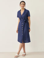100% Linen V-Neck Button-Front Shirt Dress EILEEN