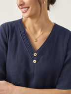 100% Linen V-Neck Double-Layer Midi Dress JAYDA