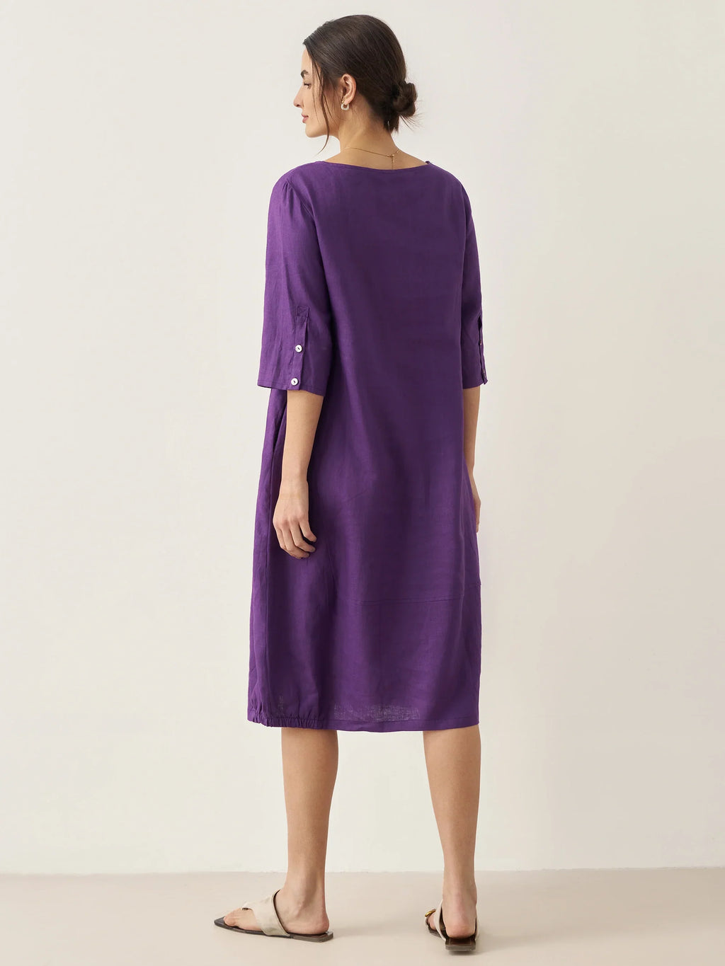 100% Linen Collarless Mid-Length Dress SOFIA