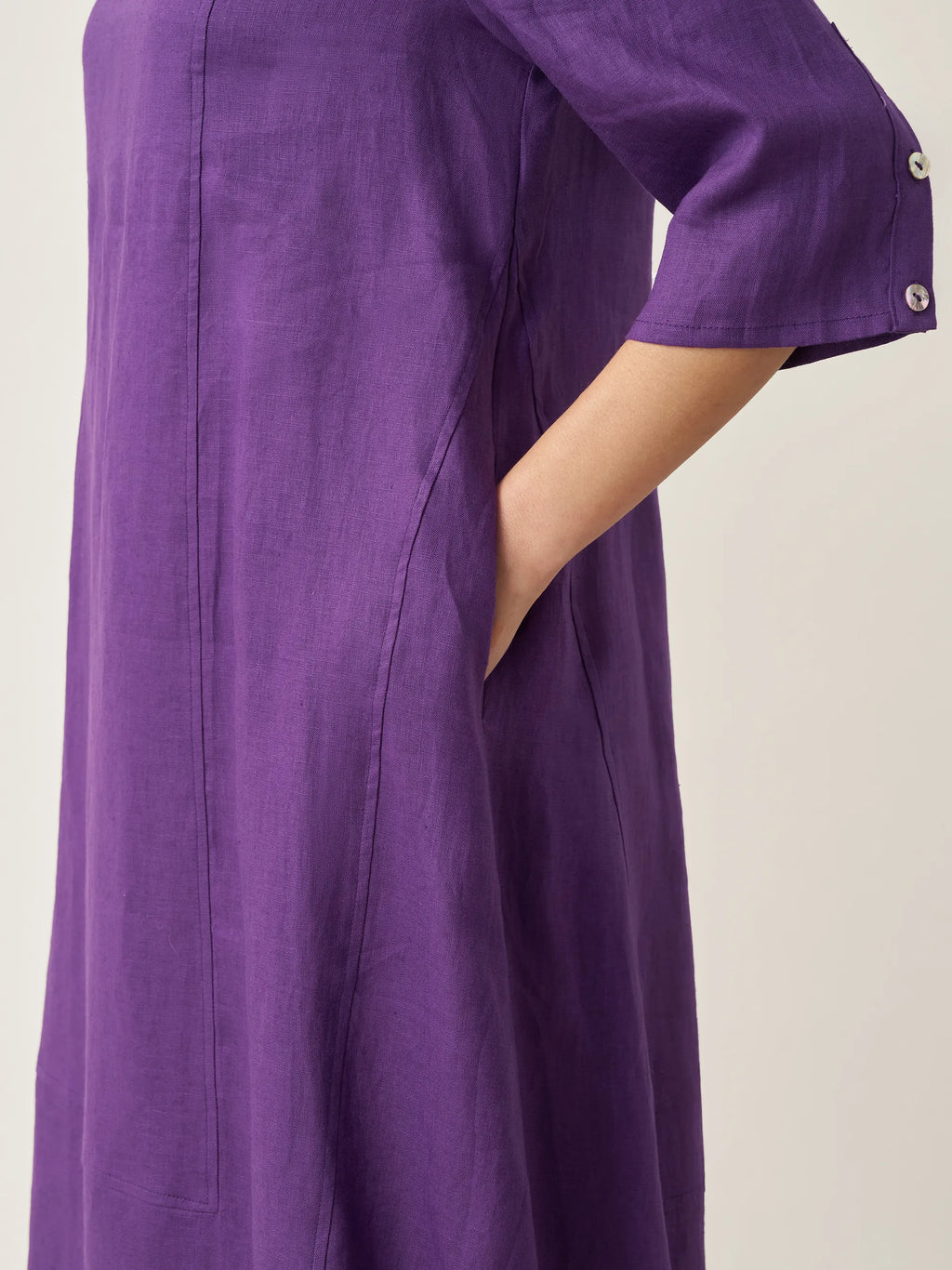 100% Linen Collarless Mid-Length Dress SOFIA