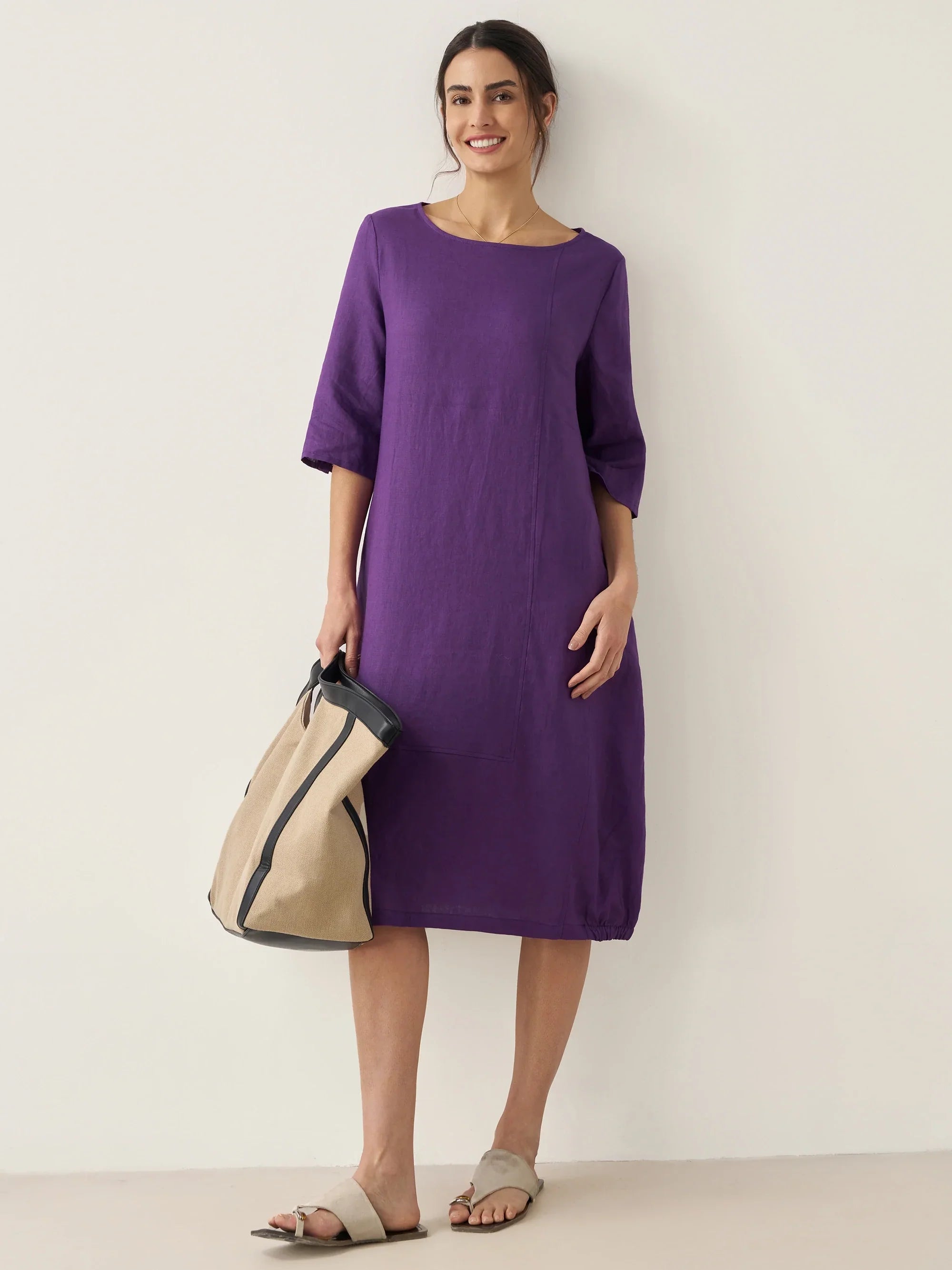 100% Linen Collarless Mid-Length Dress SOFIA