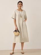100% Linen Pocket Caftan Midi-Dress ESME