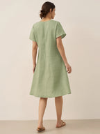 100% Linen V-Neck Pockets Swing Dress AINSLEY