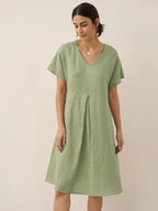 100% Linen V-Neck Pockets Swing Dress AINSLEY