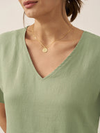 100% Linen V-Neck Pockets Swing Dress AINSLEY