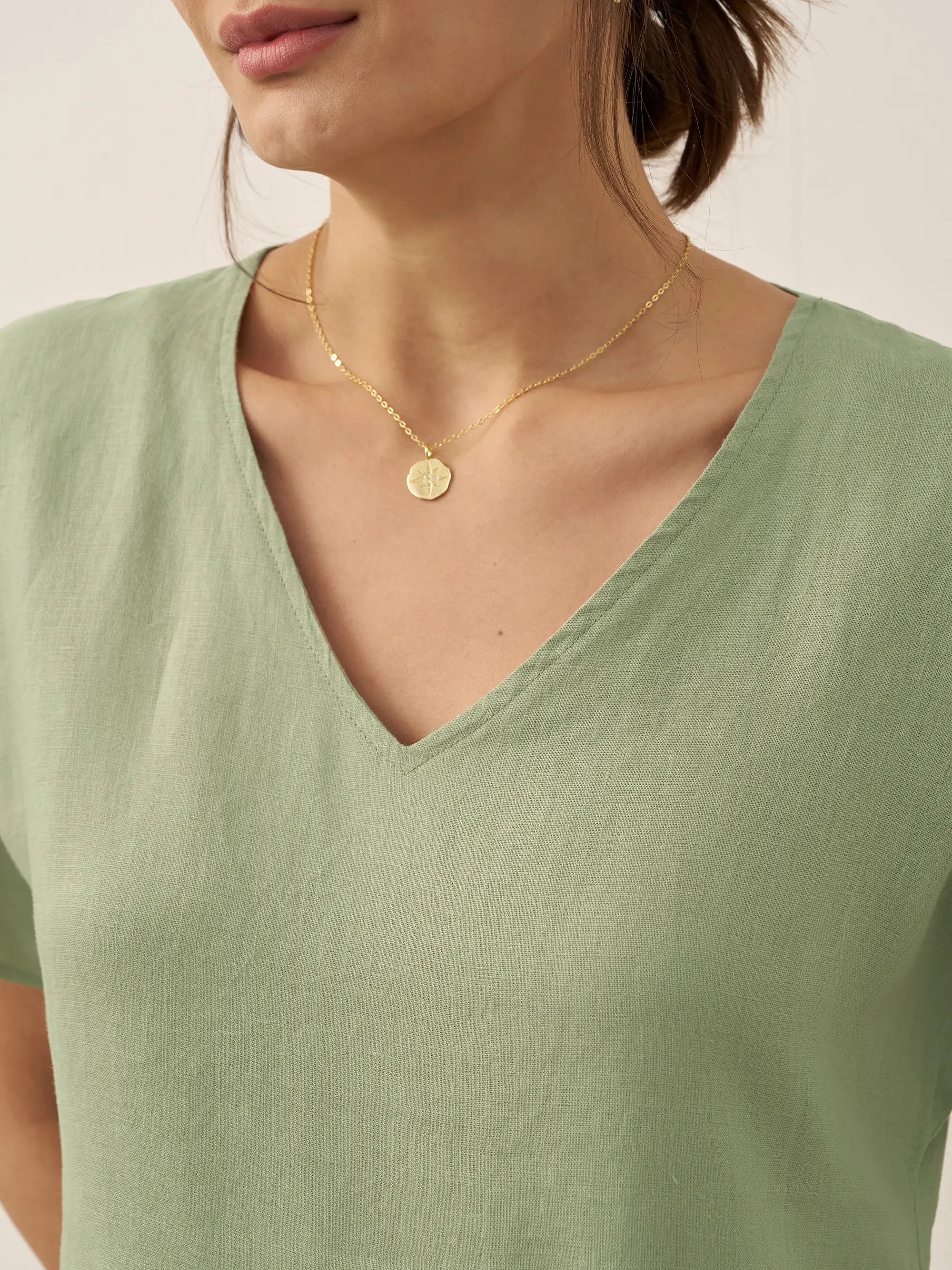 100% Linen V-Neck Pockets Swing Dress AINSLEY