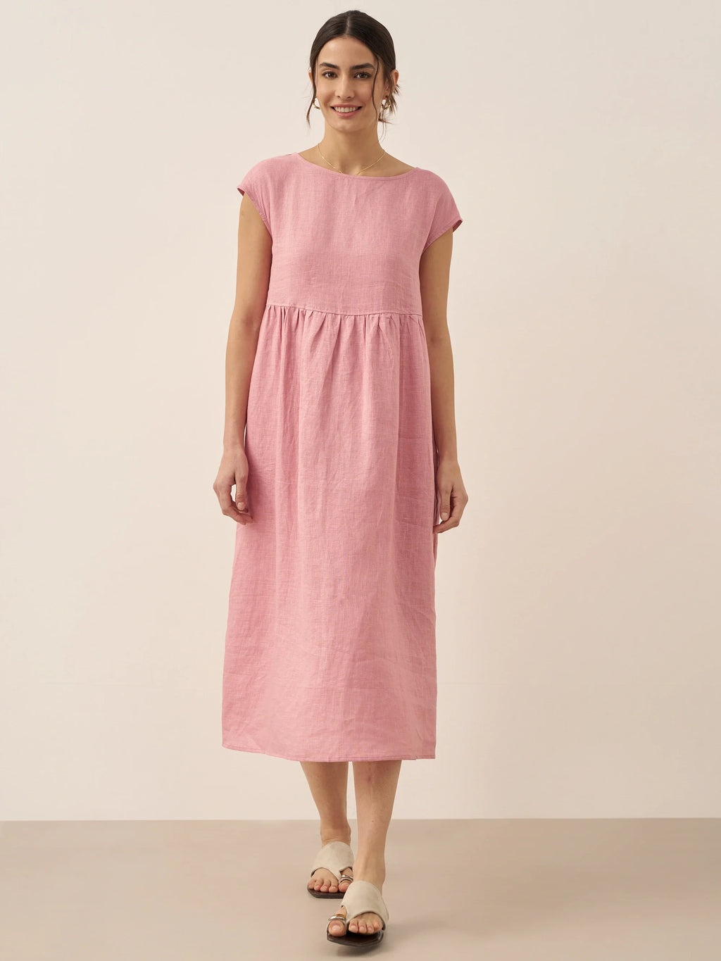 Linen Striped Cap Sleeve Washed Maxi Dress JOAN