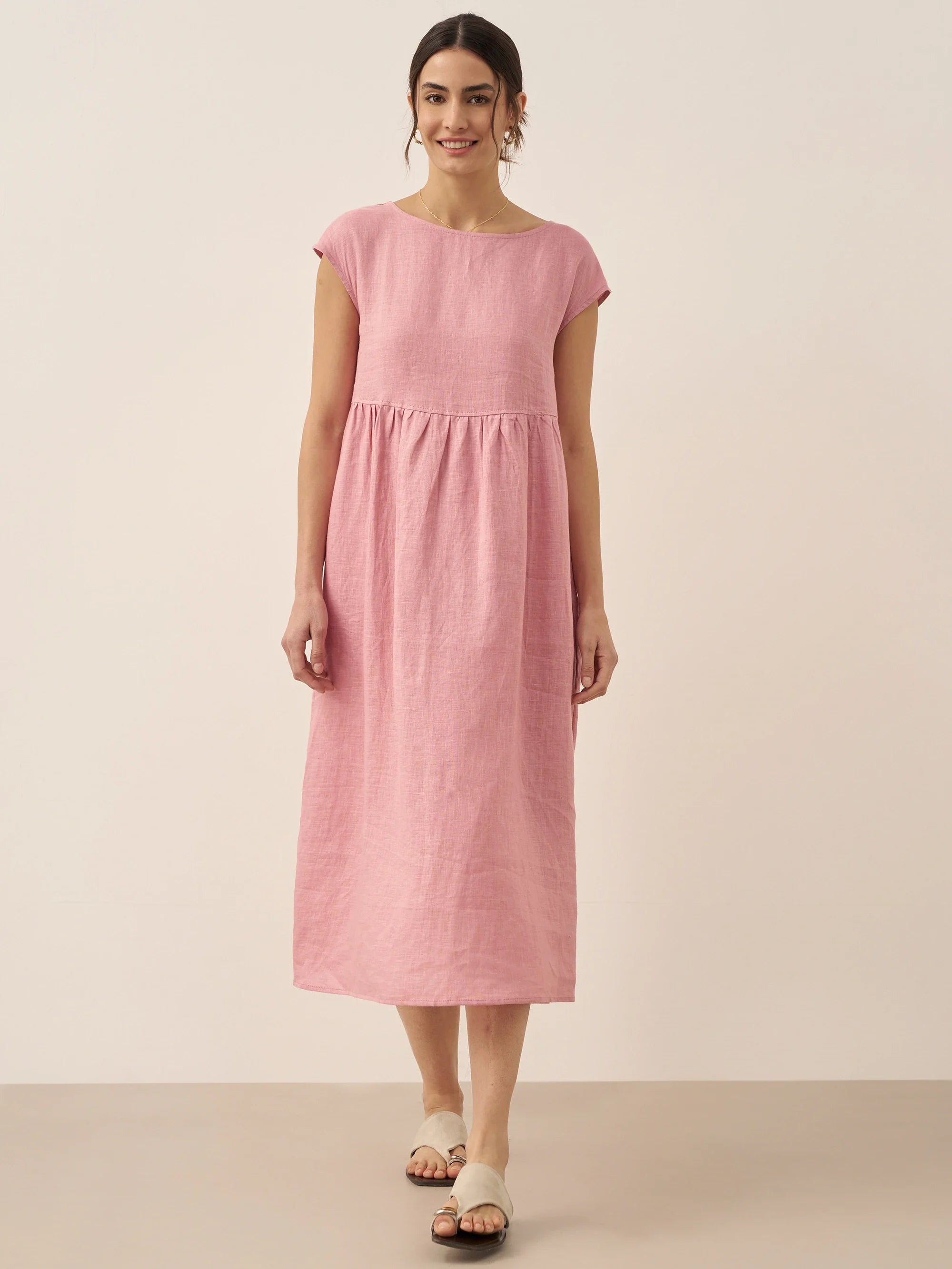 Linen Striped Cap Sleeve Washed Maxi Dress JOAN