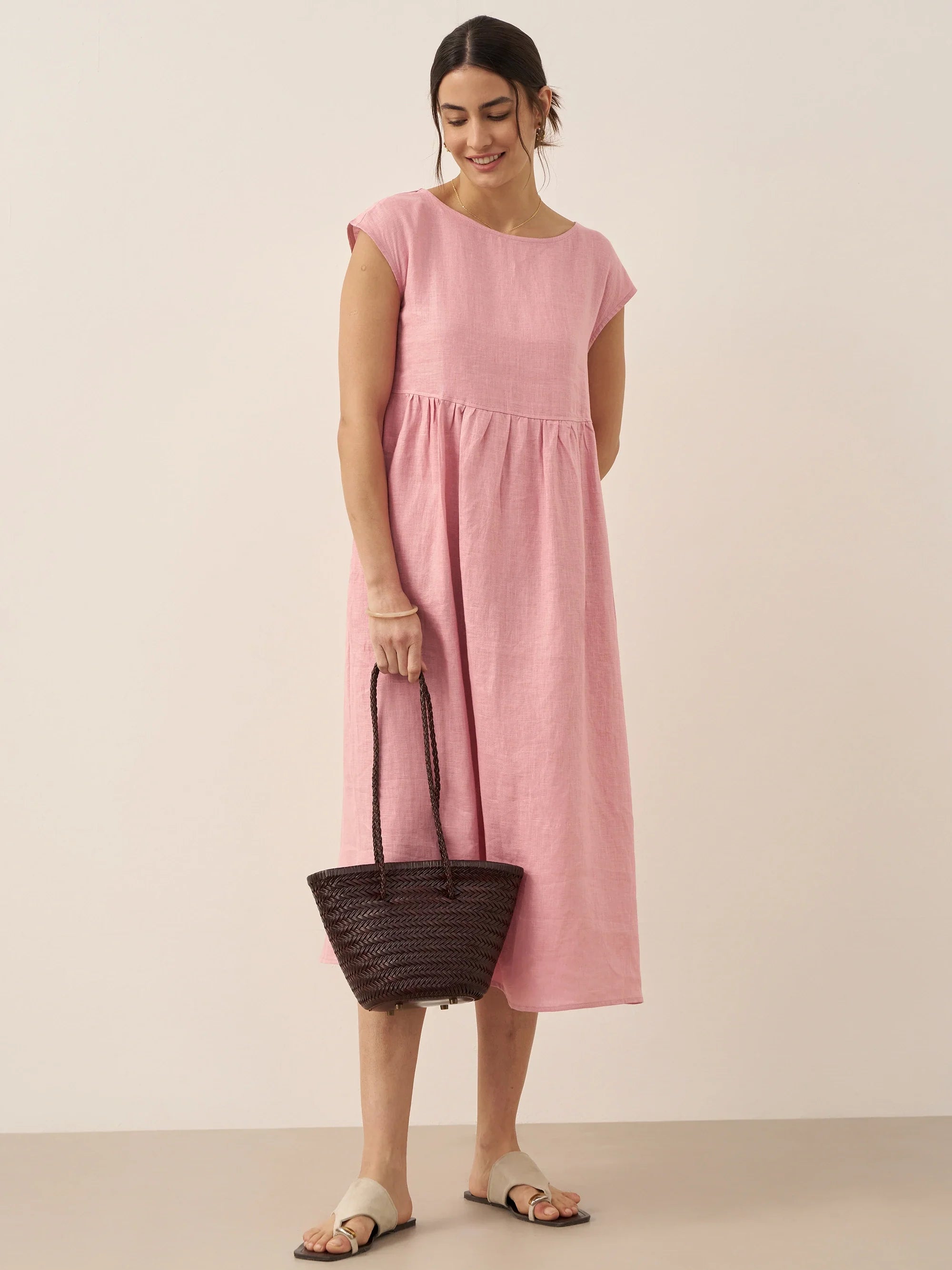 100% Linen Cap Sleeve Washed Maxi Dress JOAN