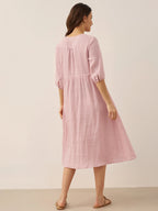 100% Linen A-Line Drawstring Waist Midi Dress DIXIE