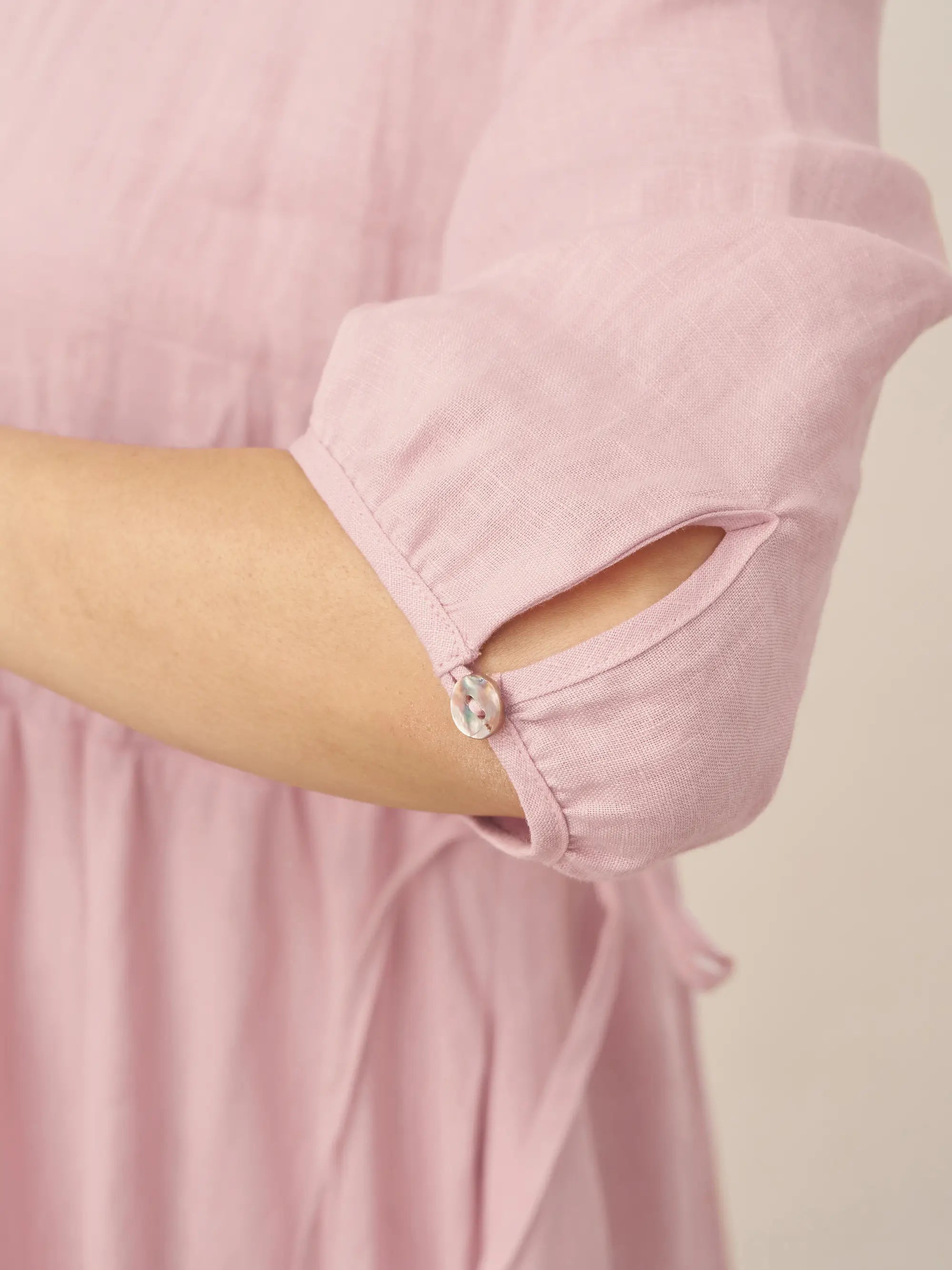 100% Linen A-Line Drawstring Waist Midi Dress DIXIE