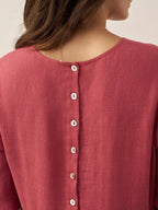 100% Linen Petal-Waist Drawstring Midi Dress JASMINE