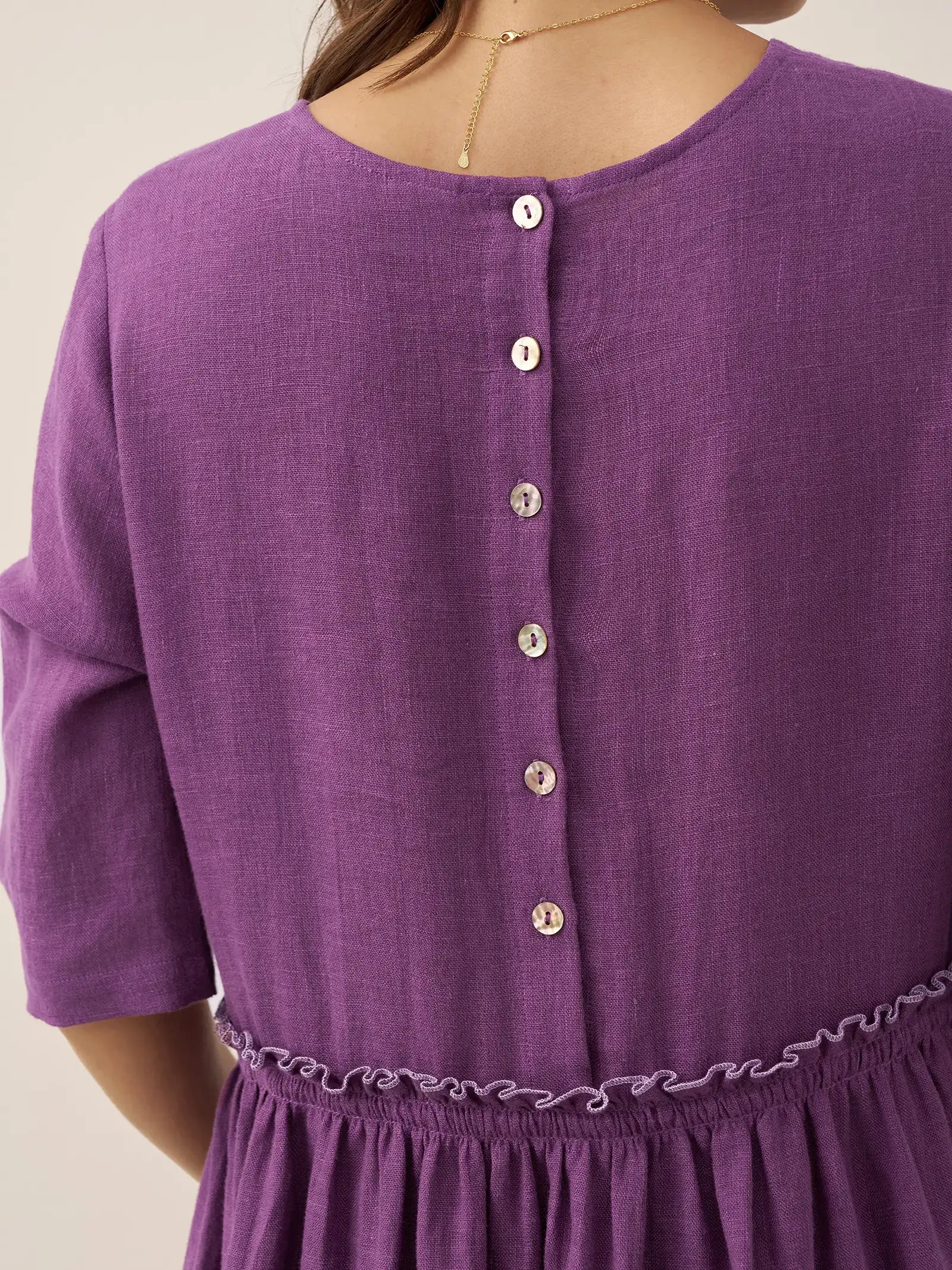 100% Linen Petal-Waist Drawstring Midi Dress JASMINE