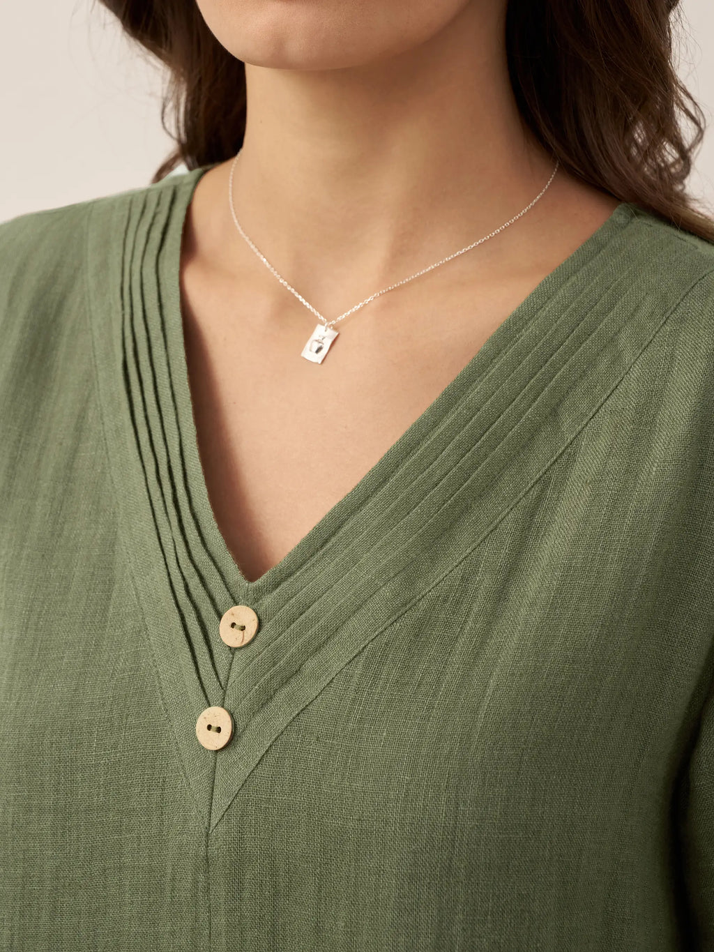 100% Linen V-Neck Double-Layer Midi Dress JAYDA