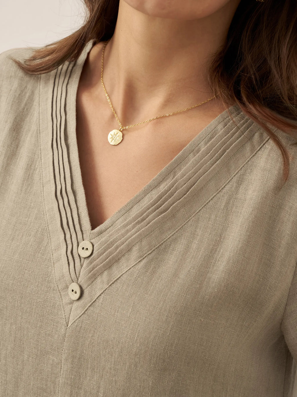 100% Linen V-Neck Double-Layer Midi Dress JAYDA