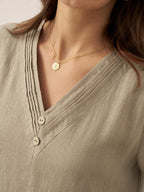 100% Linen V-Neck Double-Layer Midi Dress JAYDA