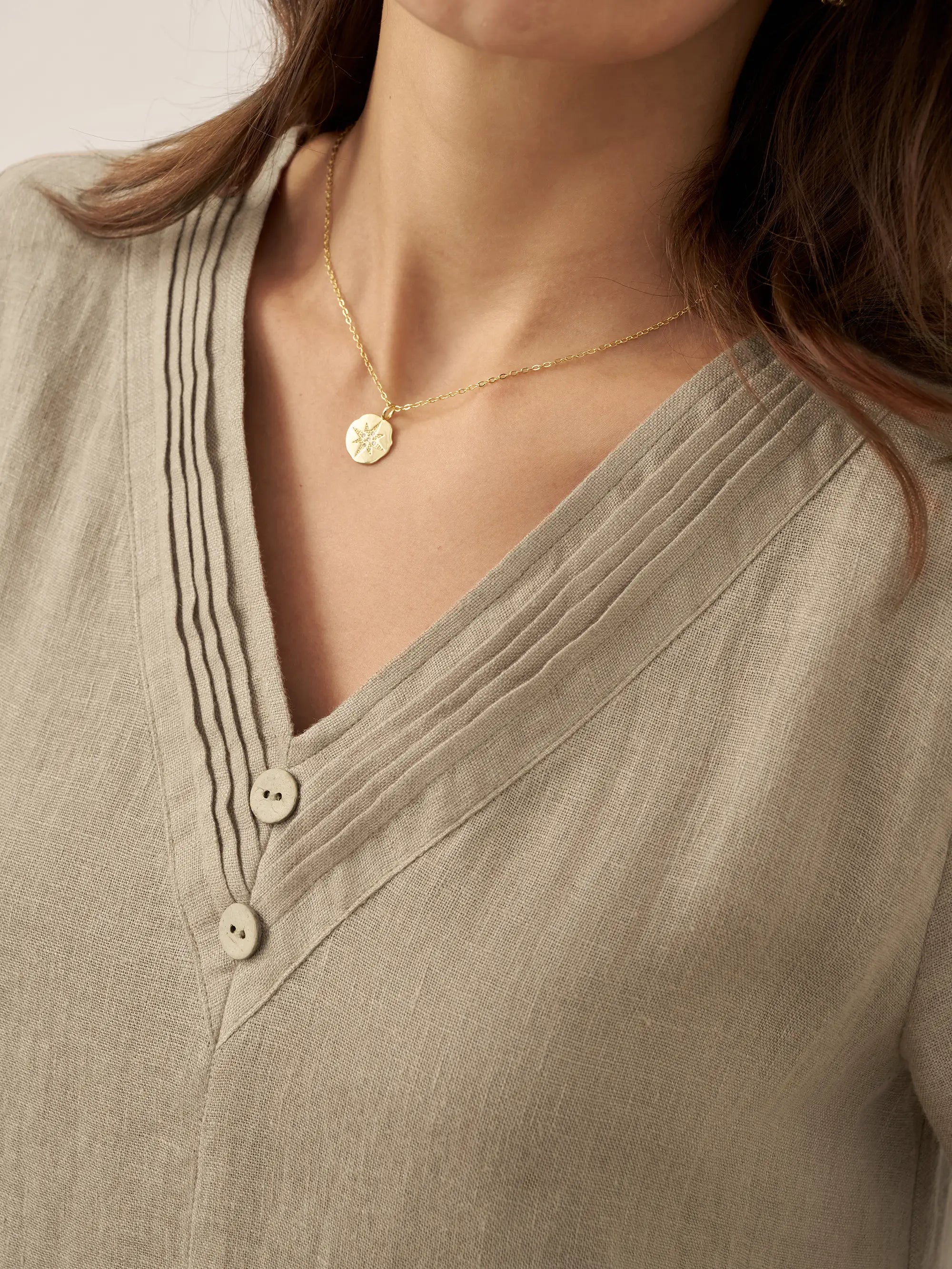 100% Linen V-Neck Double-Layer Midi Dress JAYDA