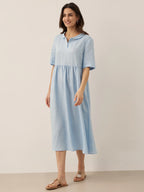 100% Linen Shawl V-Neck Pleated Maxi Dress SUSAN