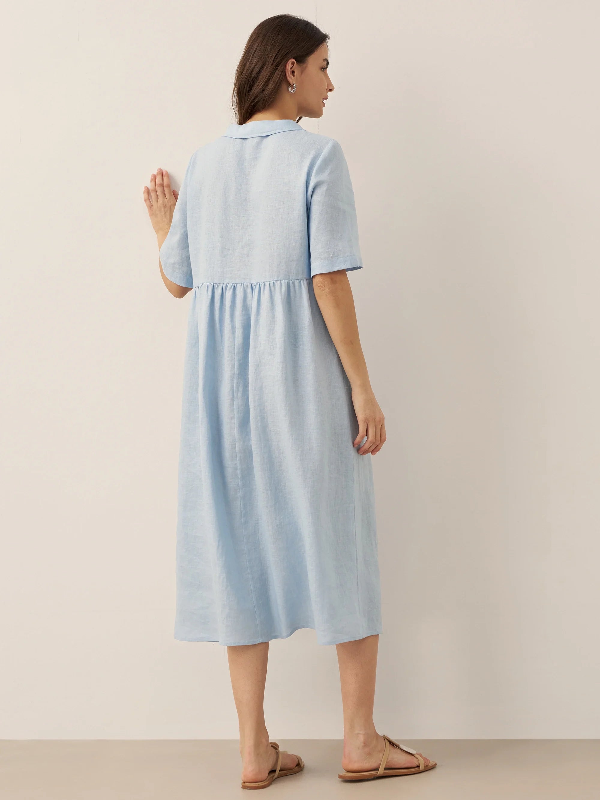 100% Linen Shawl V-Neck Pleated Maxi Dress SUSAN