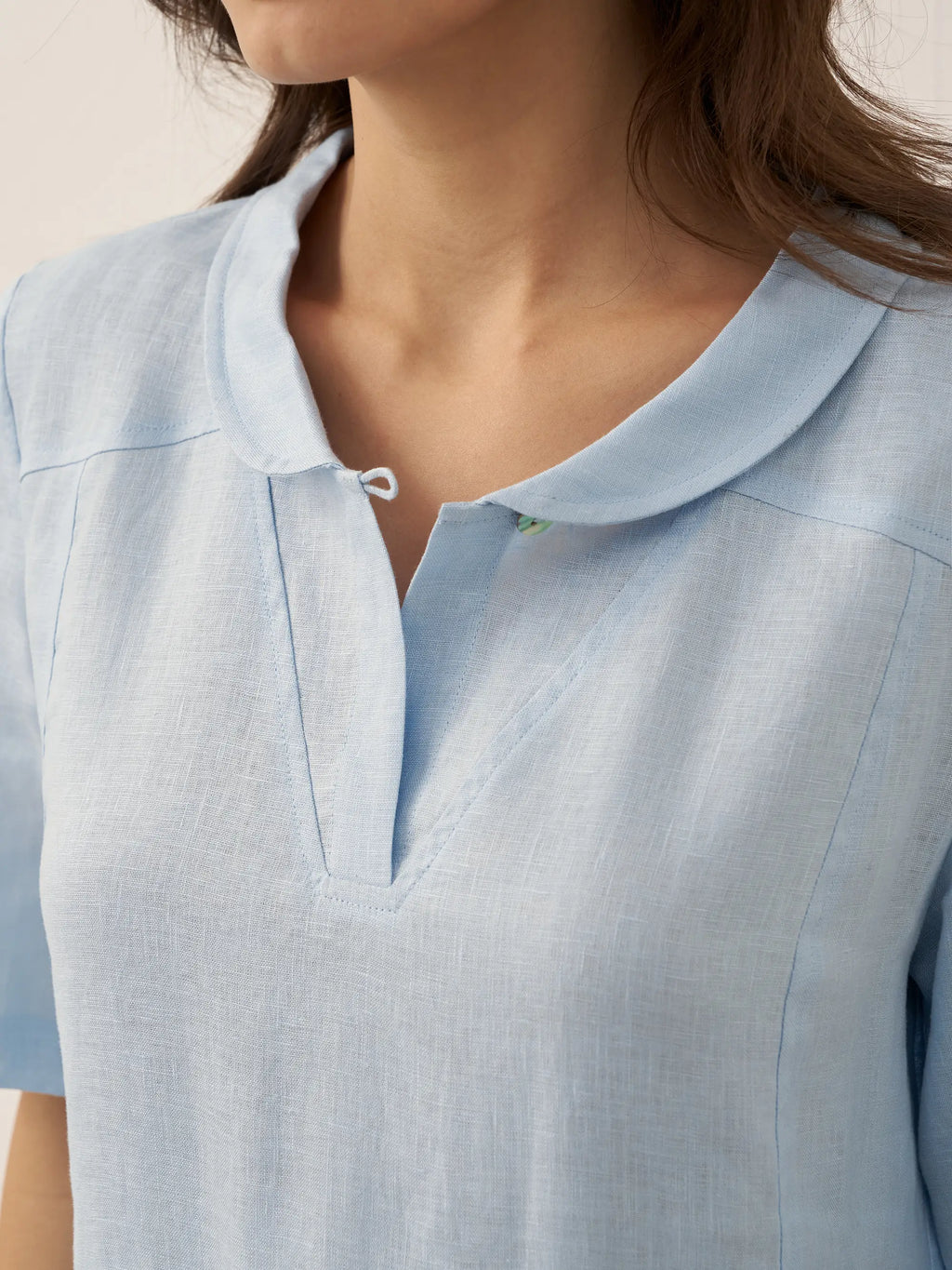 100% Linen Shawl V-Neck Pleated Maxi Dress SUSAN