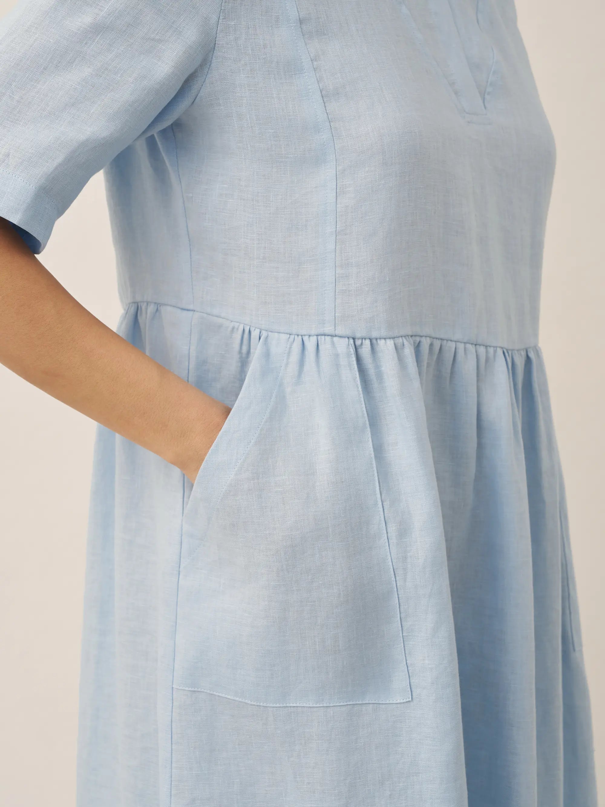 100% Linen Shawl V-Neck Pleated Maxi Dress SUSAN