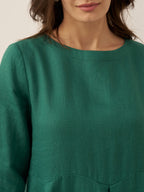 100% Linen Bateau Neck Pleated Maxi Dress ABIGAIL