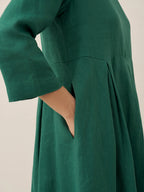 100% Linen Bateau Neck Pleated Maxi Dress ABIGAIL