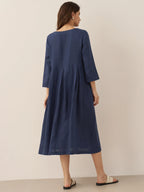 100% Linen Bateau Neck Pleated Maxi Dress ABIGAIL