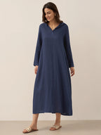 100% Linen Hooded Pullover Maxi Dress REBECCA