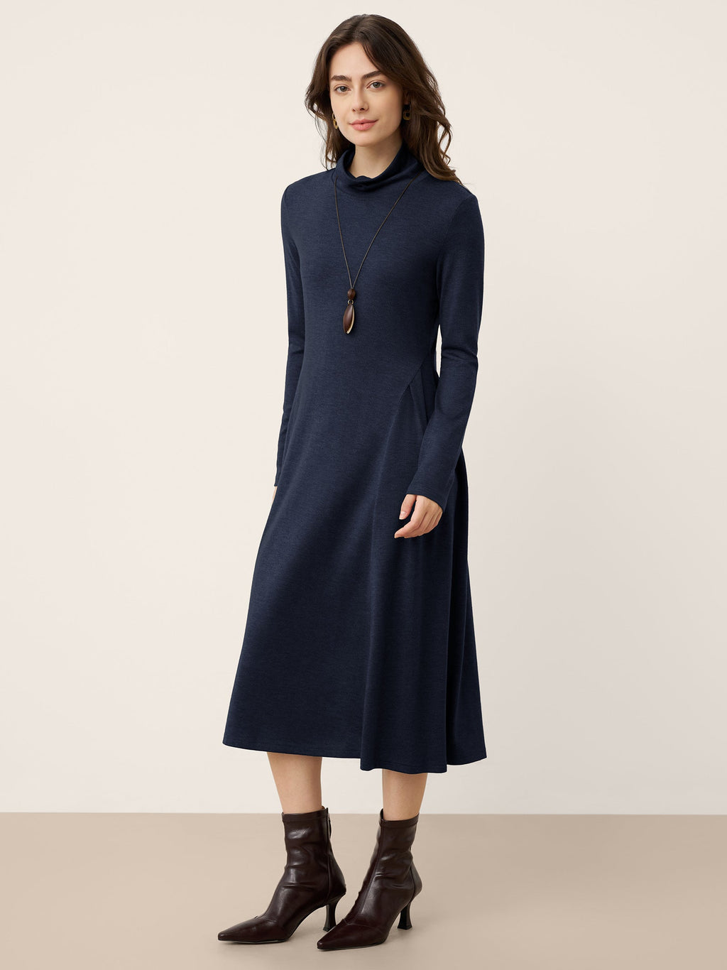 Wool Sculpted Pleats Turtleneck Maxi Dress BRIAR