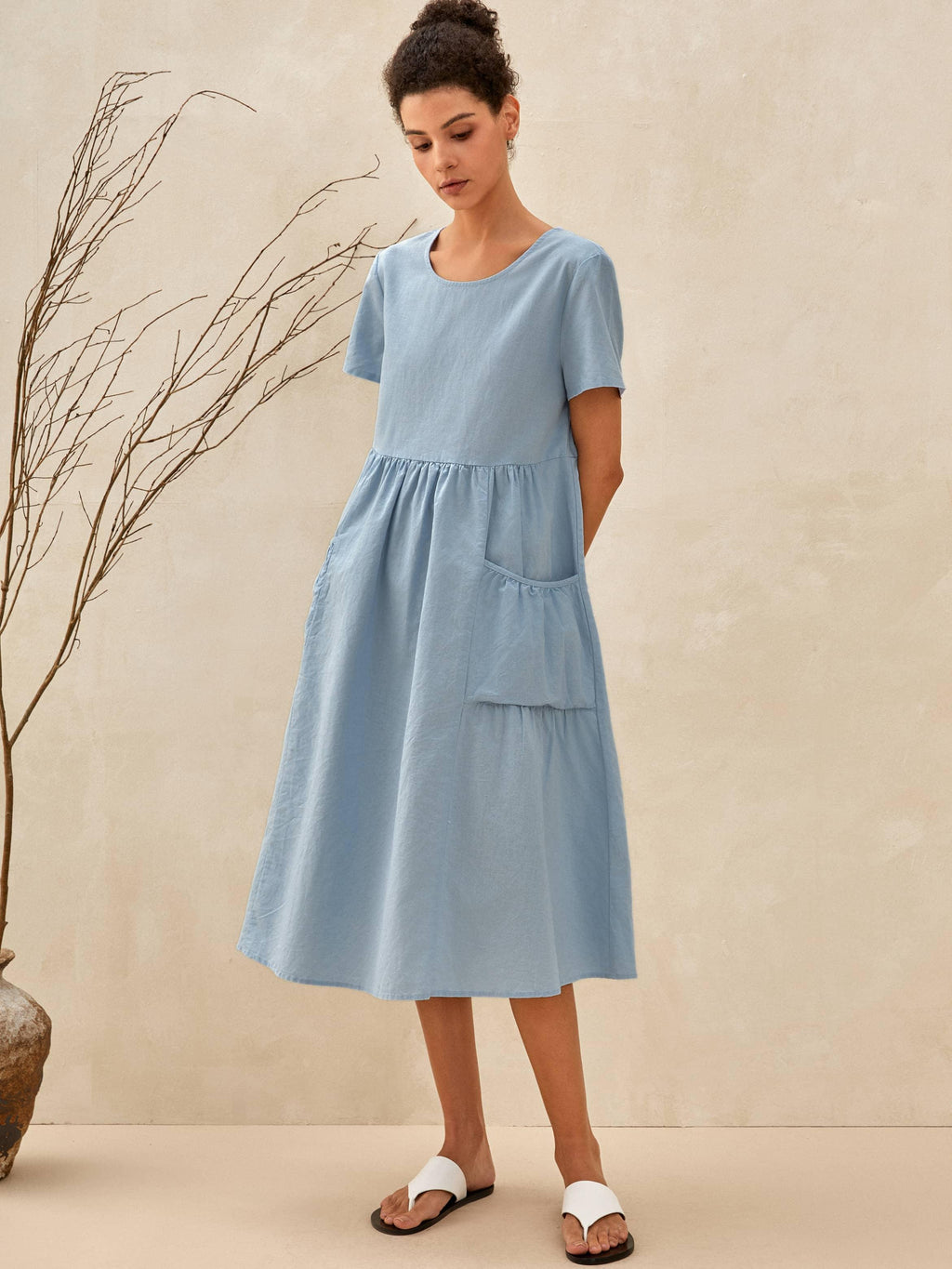 Linen Patch Pocket Loose Hem Resort Dress FRANKIE