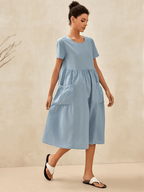 Linen Patch Pocket Loose Hem Resort Dress FRANKIE