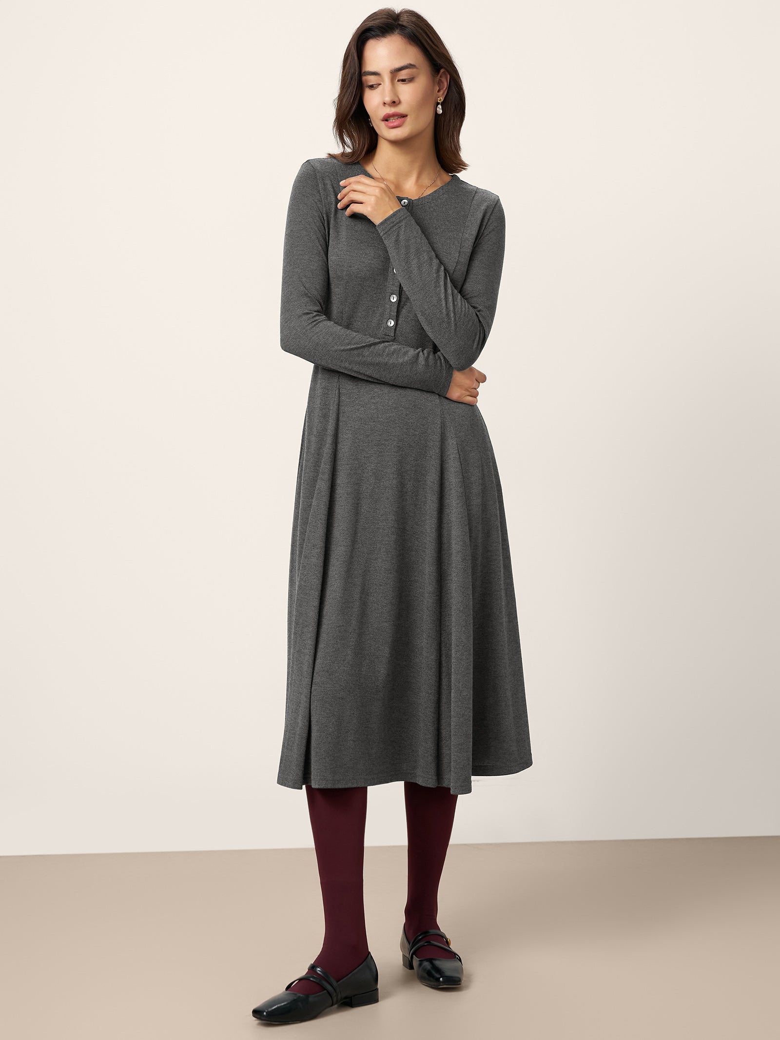 Cashmere Buttoned Panel Maxi Dress BREE