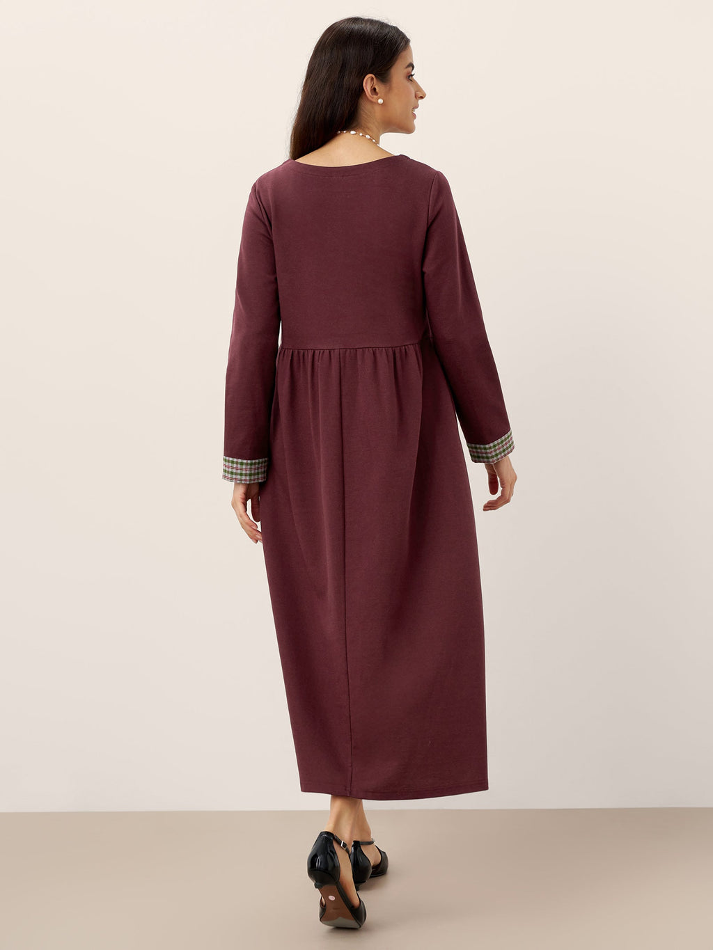 Organic Cotton Patchwork Cuff Crew Neck Casual Maxi Dress SCARLETT