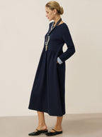 Organic Cotton Patchwork Cuff Crew Neck Casual Maxi Dress SCARLETT