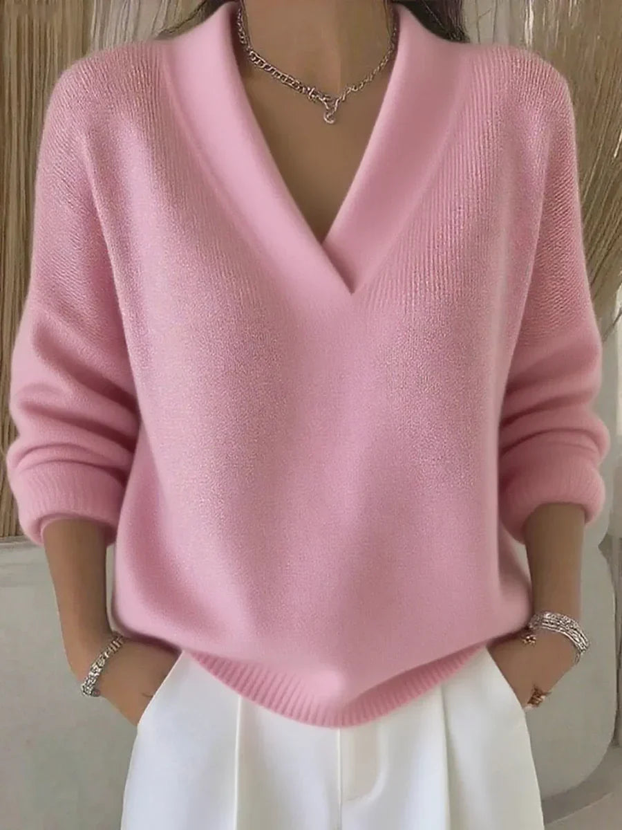 Faye | Pink Relaxed V-Neck Sweater