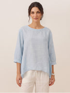 100% Linen Round Neck Artistic Stripe Top FLORENCE