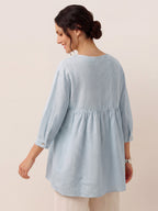 100% Linen Round Neck Artistic Stripe Top FLORENCE