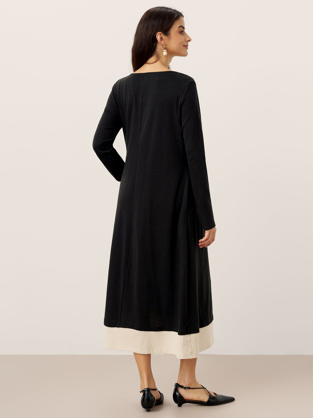 Cotton Linen Button Decor Colorblock Maxi Dress NIMUE