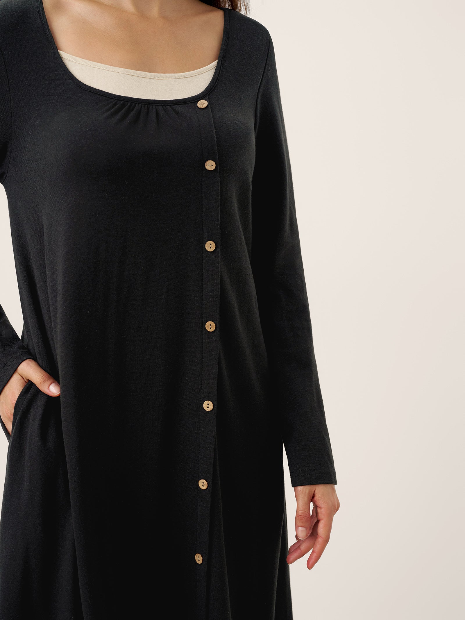 Cotton Linen Button Decor Colorblock Maxi Dress NIMUE