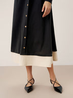 Cotton Linen Button Decor Colorblock Maxi Dress NIMUE