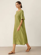 Linen Round Neck Flutter Sleeve Maxi Dress WINNIE