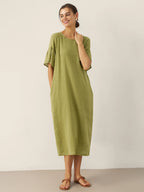 Linen Round Neck Flutter Sleeve Maxi Dress WINNIE